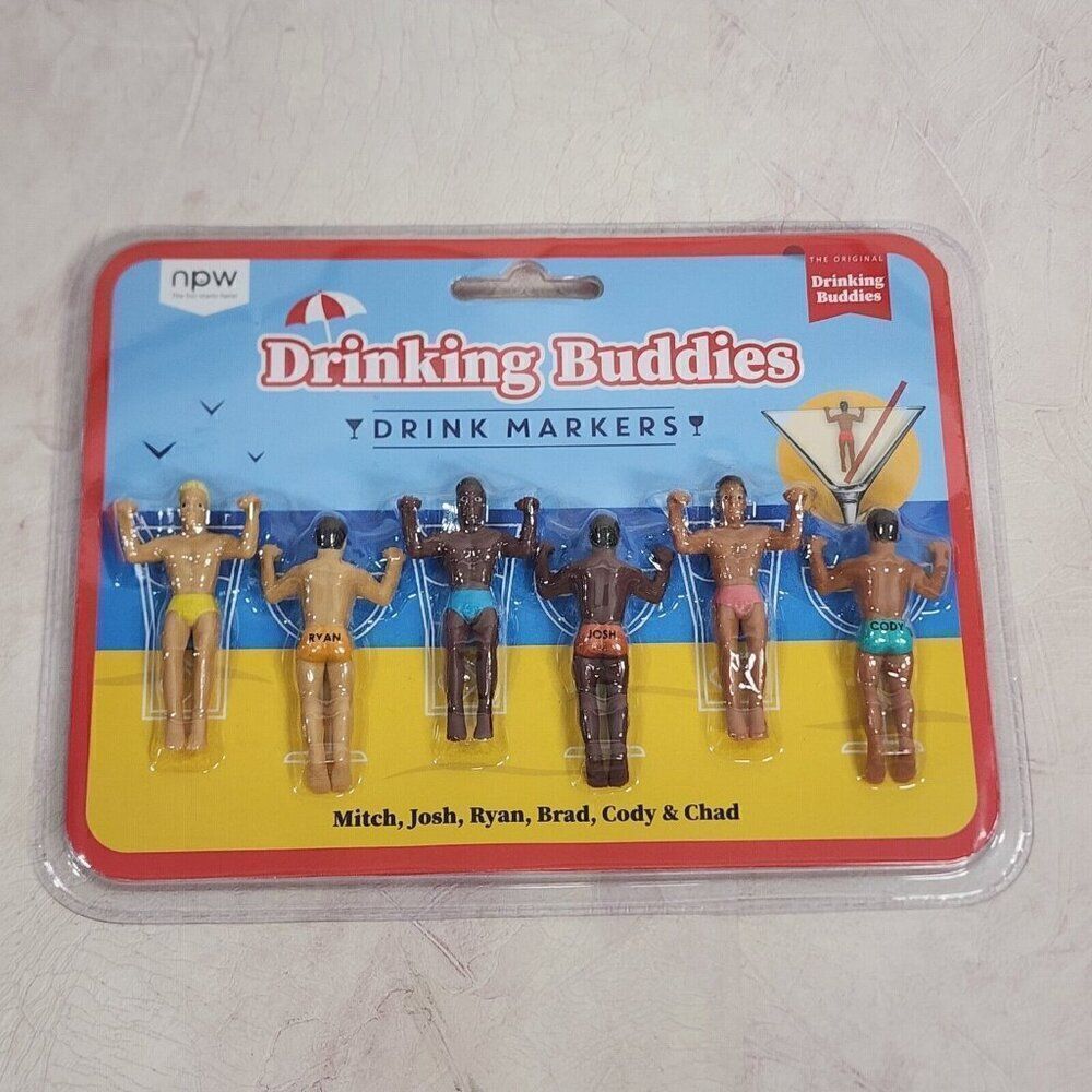 The Orig‎ Drinking Buddies Drink Markers - Male Beverage Charms, New & Sealed